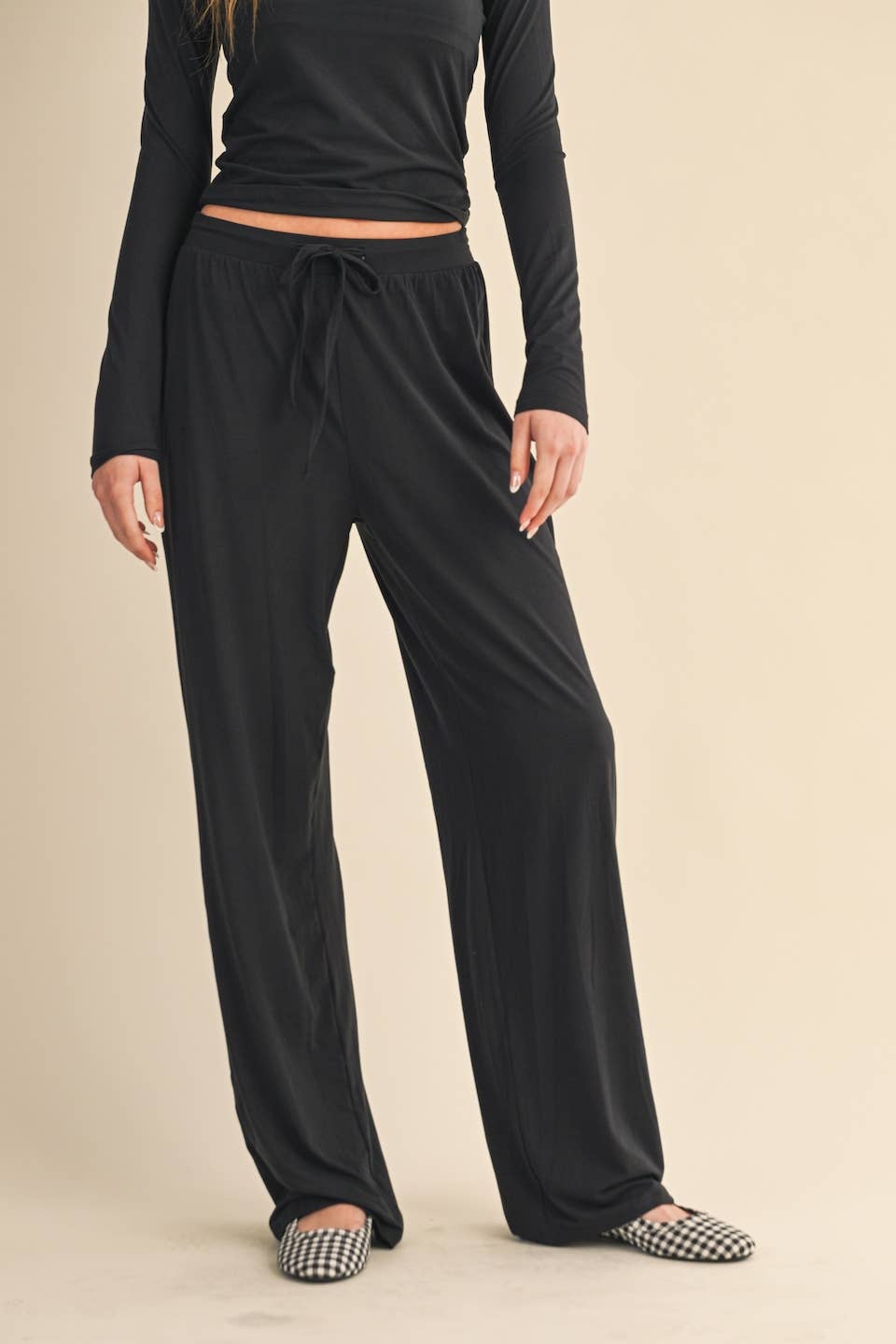 Soft Knit Jersey Wide Leg Pants in Black