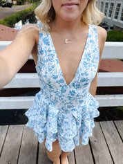 Villa Donna Romper White/Blue Multi