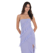 Ruffle Mesh Square Neck Maxi Dress in Periwinkle