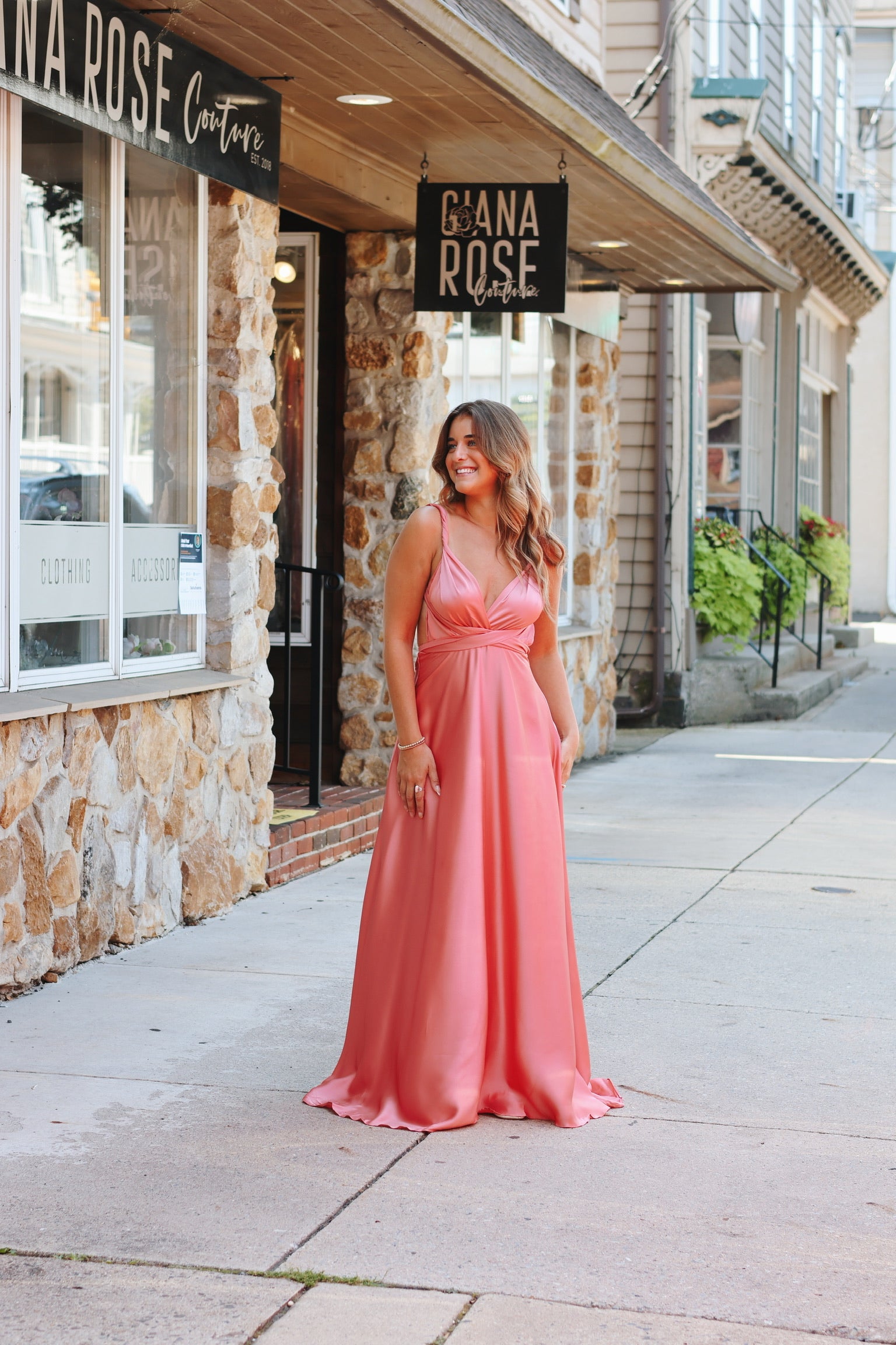 Pink satin wrap orders dress