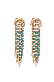 Aqua Galaxy Fringe Earrings: Aqua Crystal with 18k Gold Plating