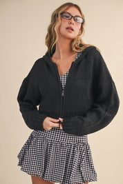 Knit Zip Up Hoodie Sweater Pink