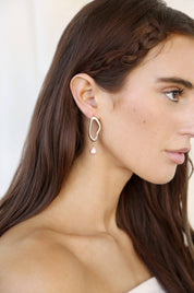 Open Circle Freshwater Pearl Earrings: White Pearl with 18k Gold Plating