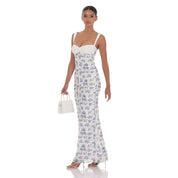 Floral Lace Maxi Dress in White/Blue