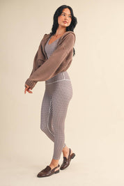 Knit Zip Up Hoodie Sweater: Brown