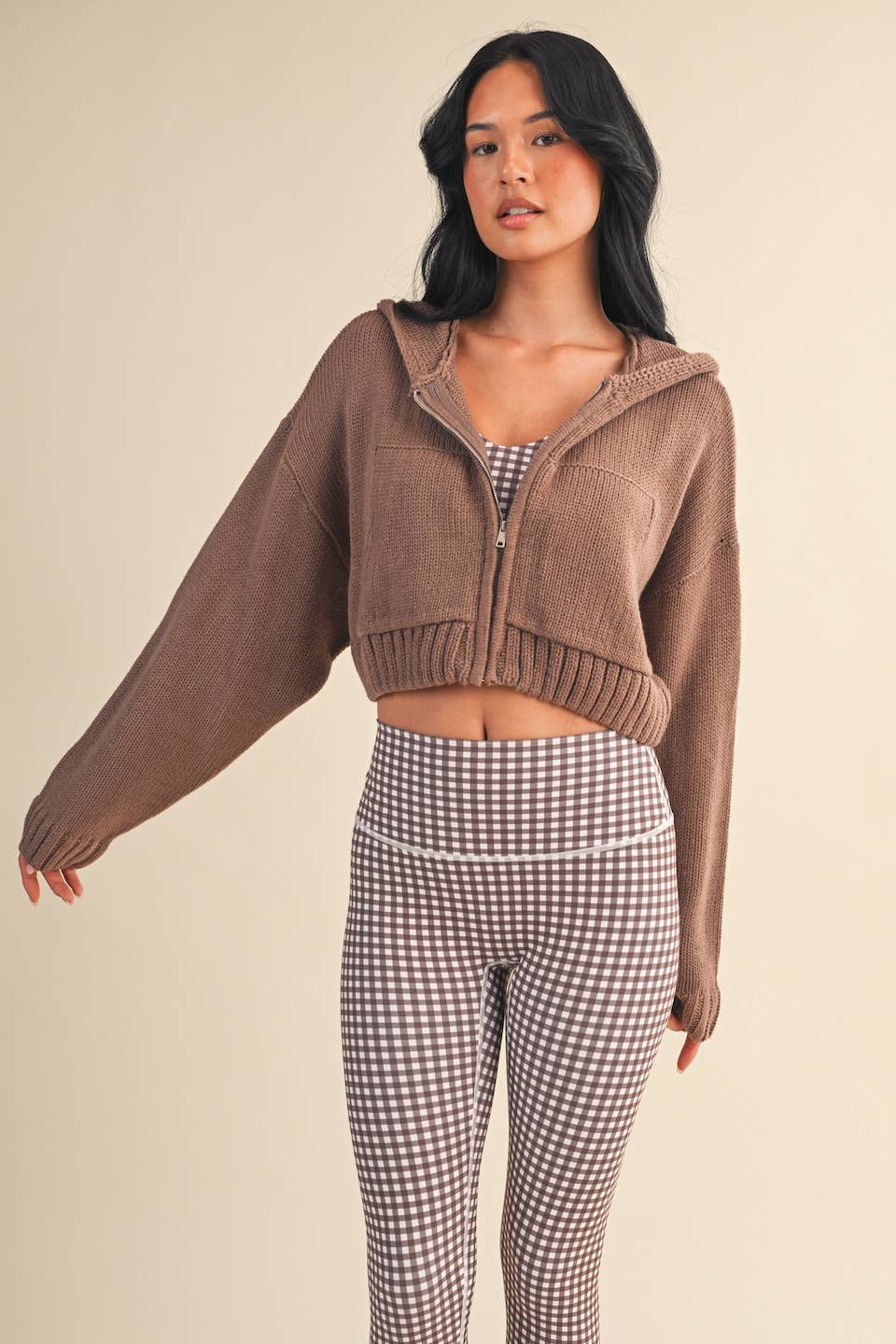 Knit Zip Up Hoodie Sweater Pink