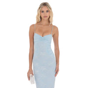 Lace Contour Maxi Dress in Light Blue