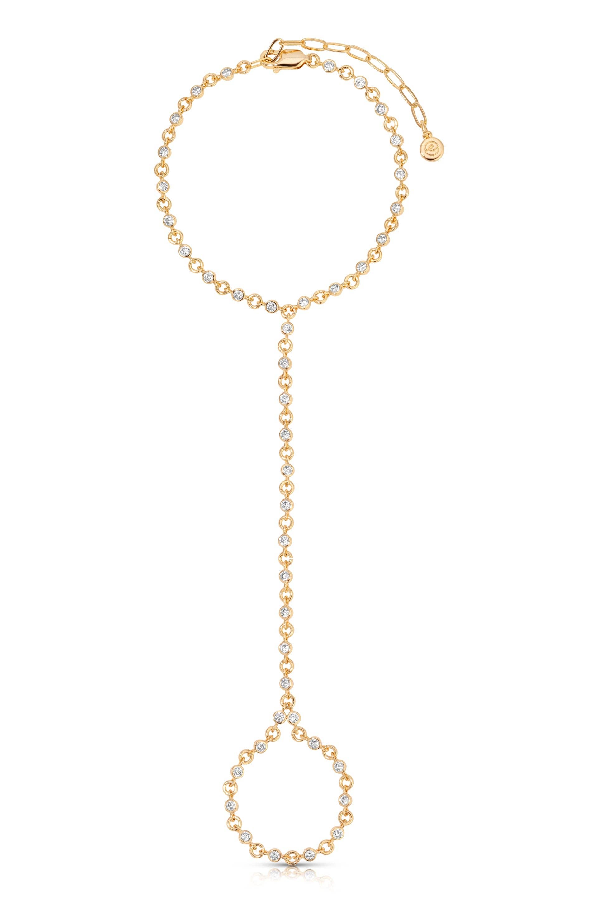 Crystal Dotted Hand Chain: Clear Crystal with 18k Gold Plating