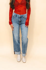 Ella Medium Wash Mid Rise Classic Straight Denim