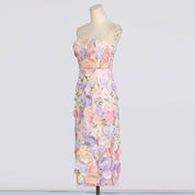 Floral Embroidered Slim Tube Dress in Purple