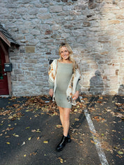 Eliza Off Shoulder Sweater Dress in Olive