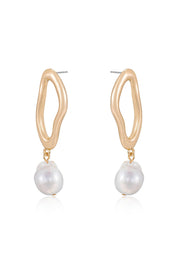 Open Circle Freshwater Pearl Earrings: White Pearl with 18k Gold Plating