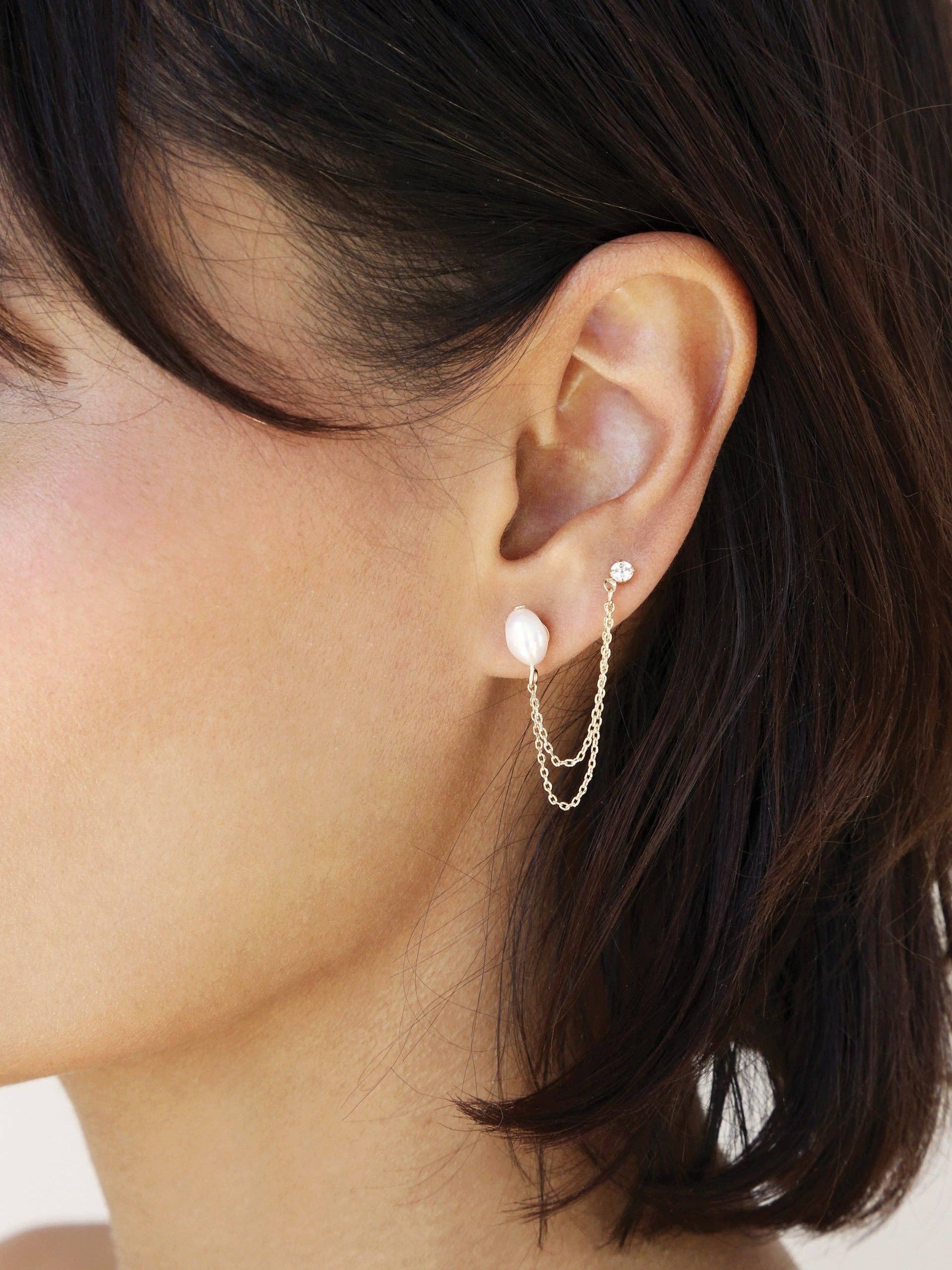 Double Piercing Freshwater Pearl Earring