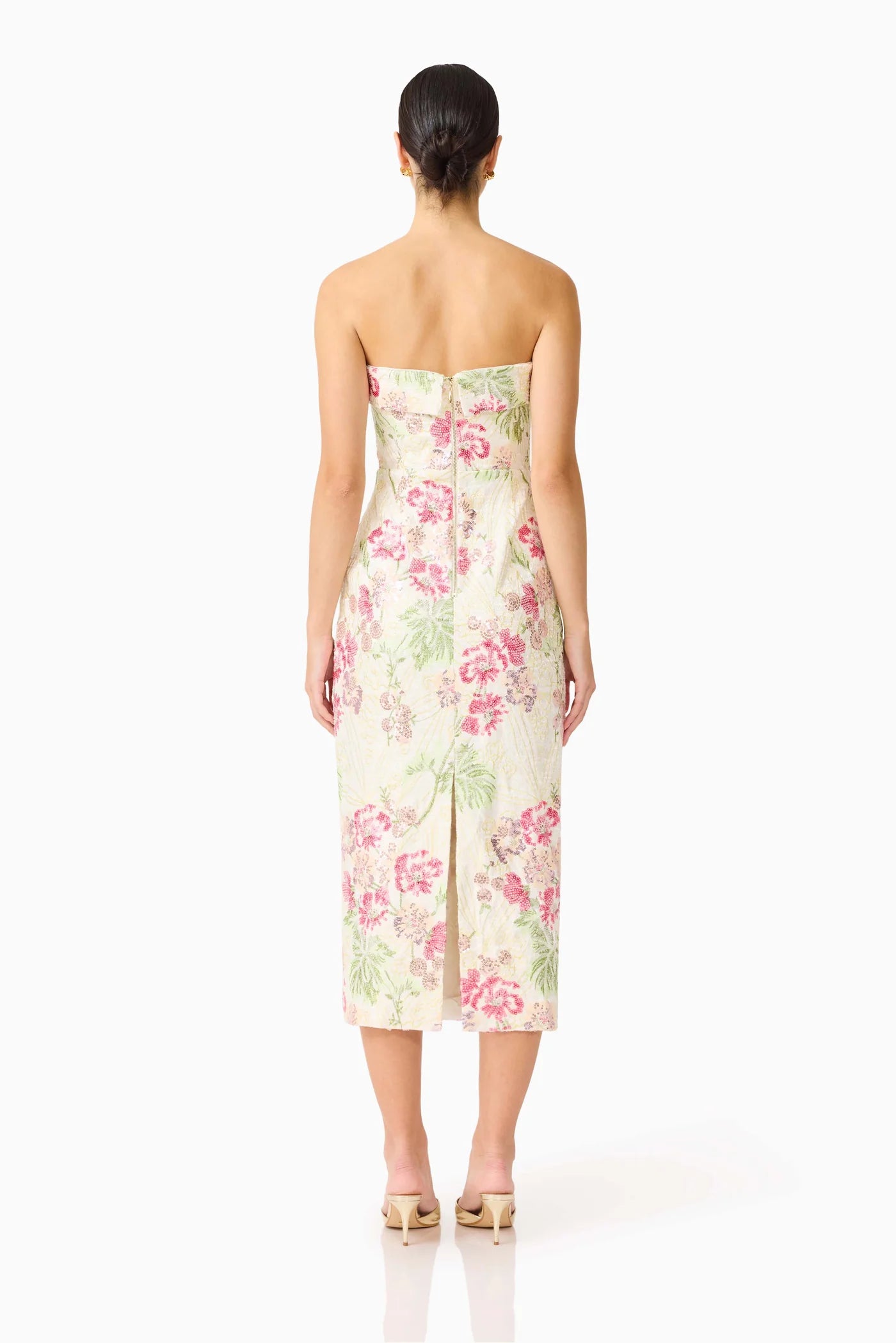 Greta Embroidered Midi Dress - Cream & Pink Floral - S