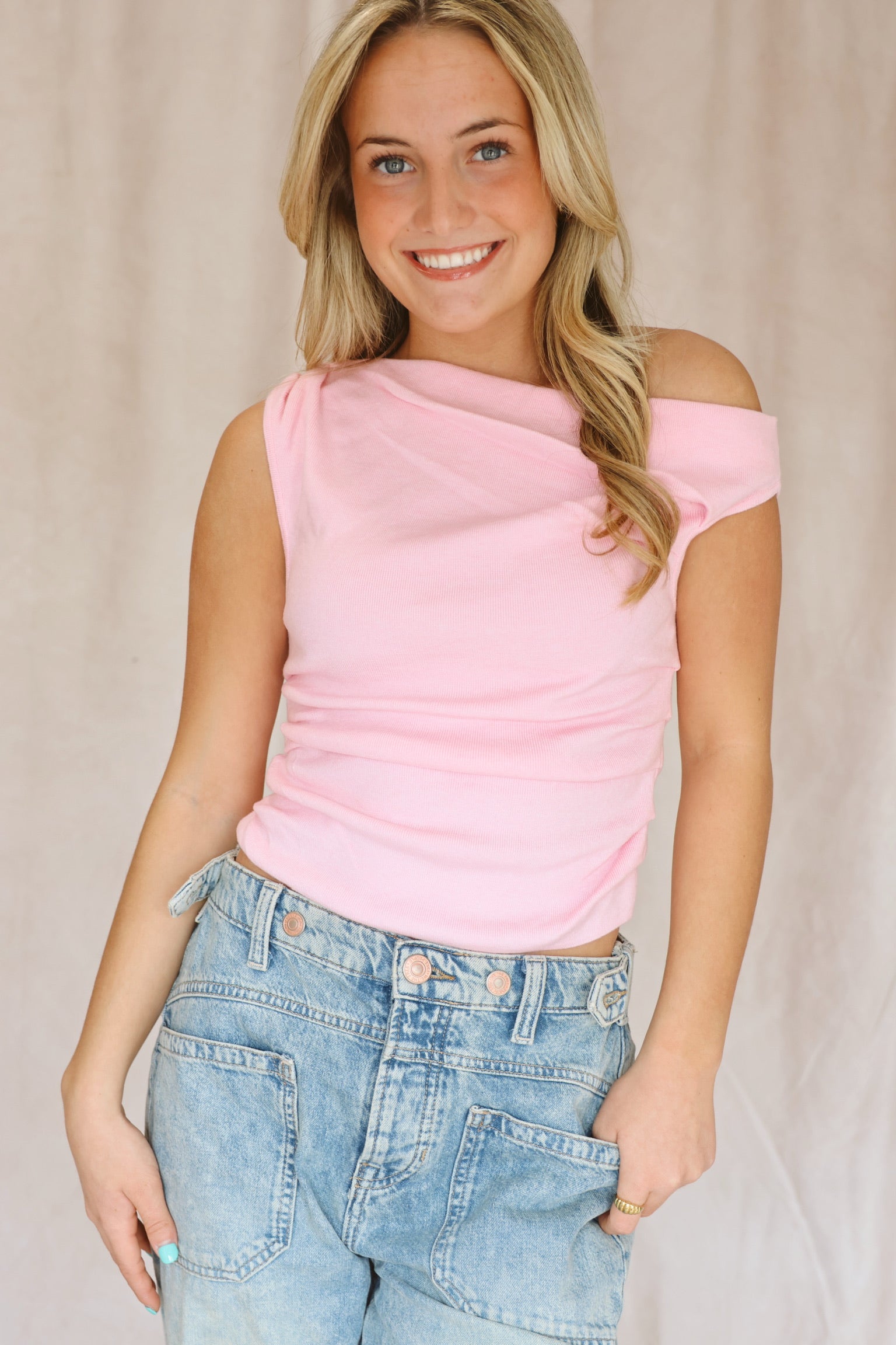 Katrina Asymmetrical Top Baby Pink