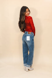 Ella Medium Wash Mid Rise Classic Straight Denim