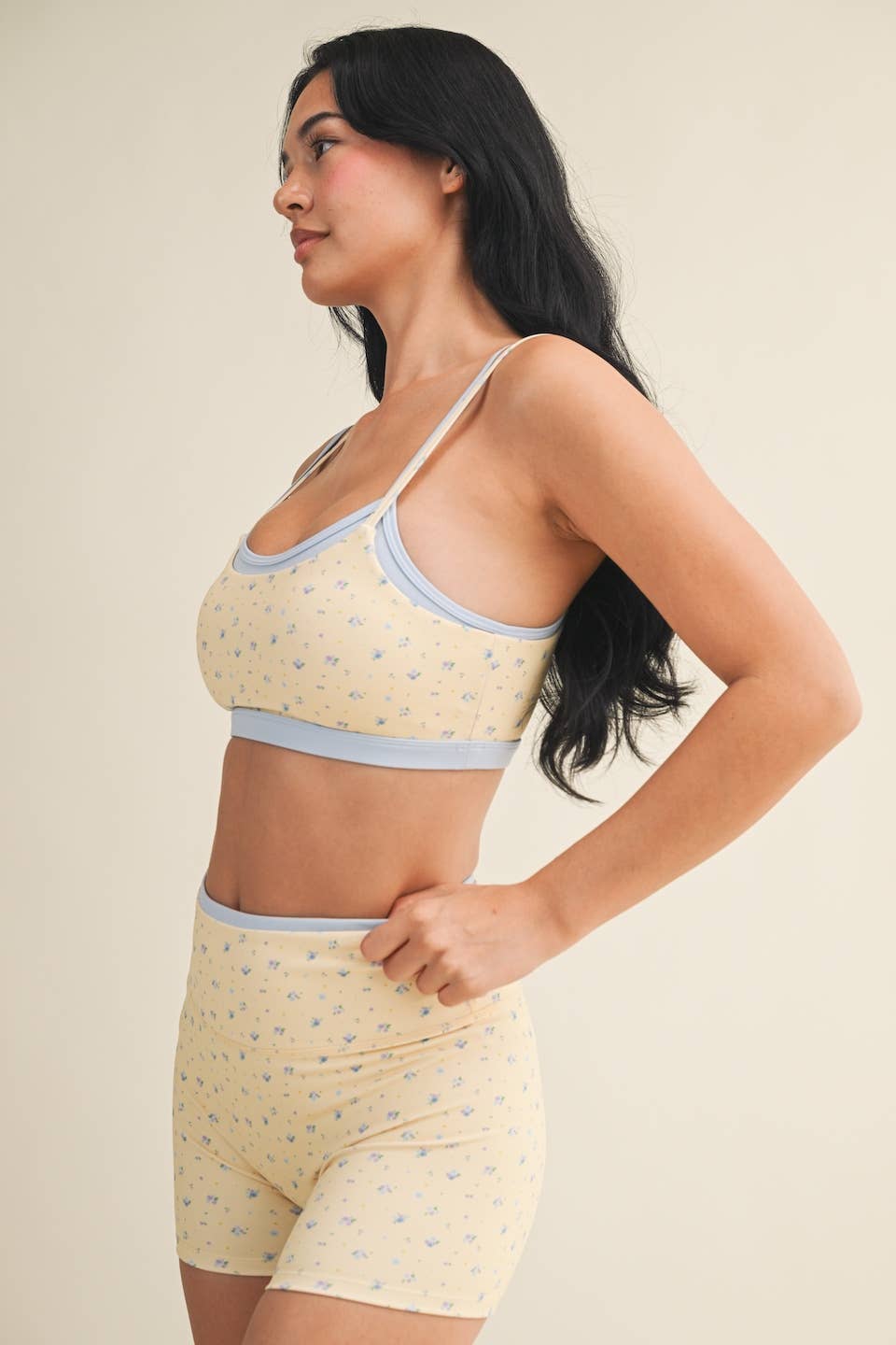 Ditsy Print Double Layered Sports Bra: Lemon Ditsy