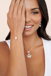 Santorini Shell Hand Chain: Clear Crystal with Silver Plating / One Size