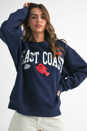 East Coast Graphic Fleece Pullover: Navy
