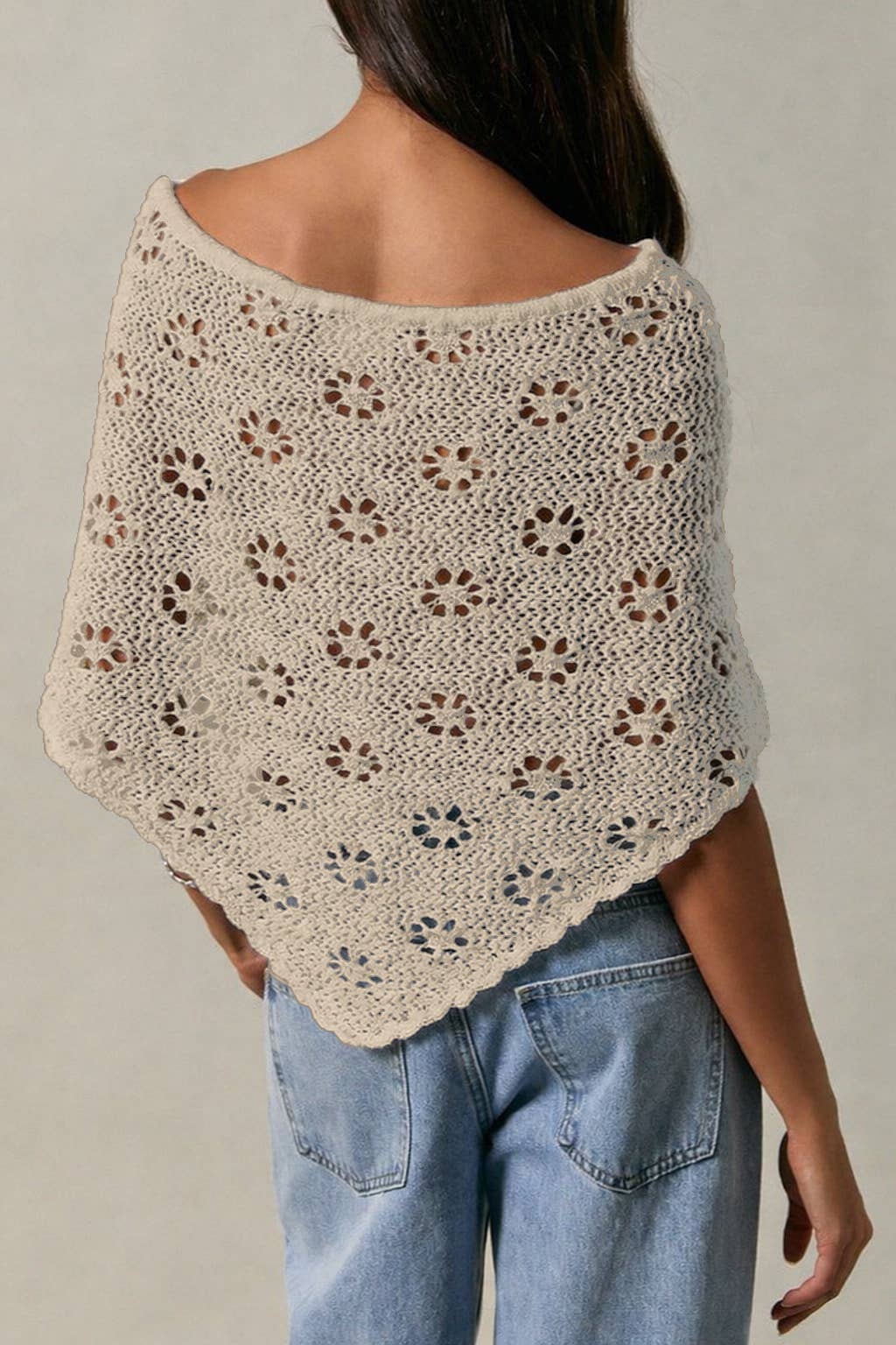 Flower Child Crochet Poncho Cream