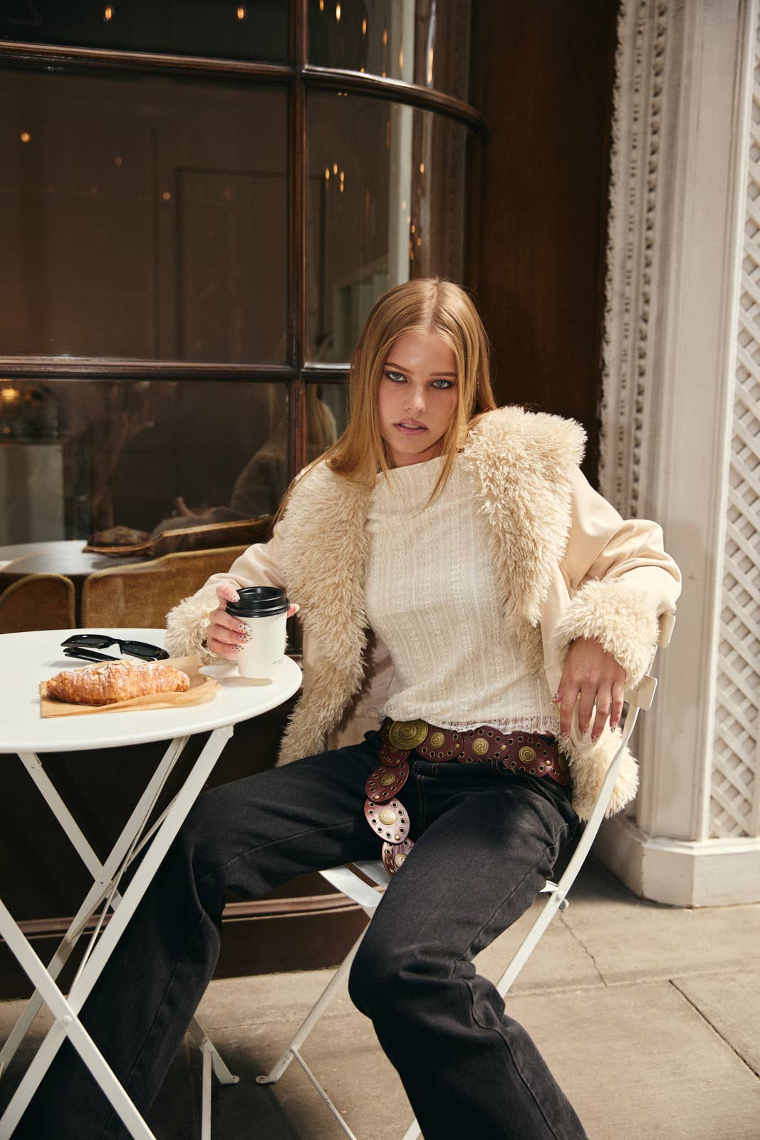 FAUX FUR TRIMMED SUEDE JACKET: Beige