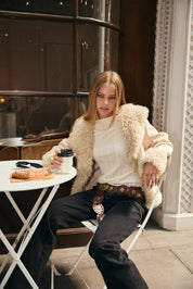 FAUX FUR TRIMMED SUEDE JACKET: Beige