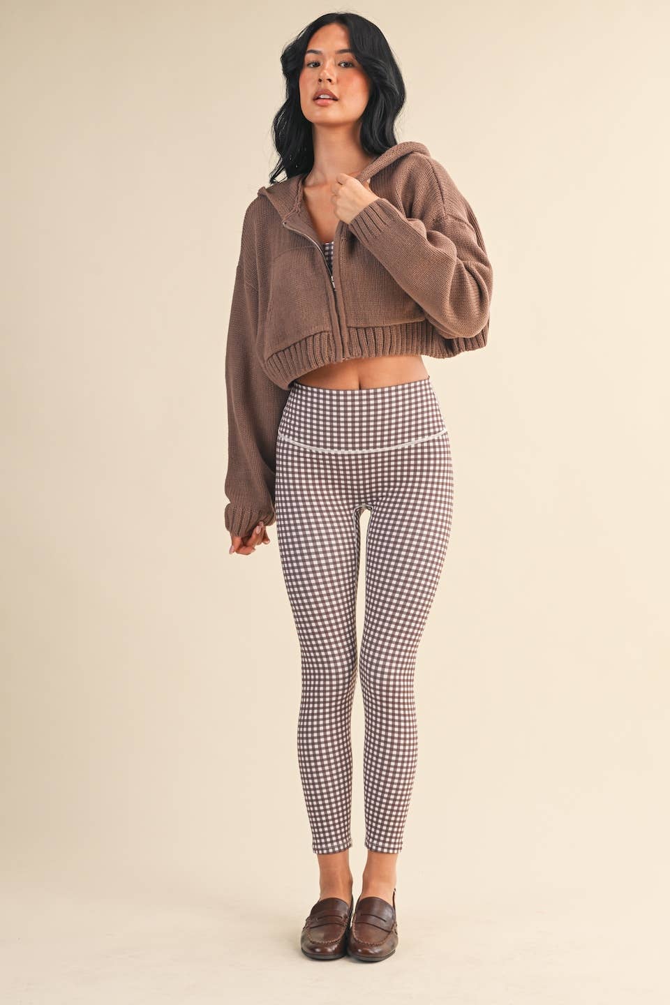 Knit Zip Up Hoodie Sweater Pink