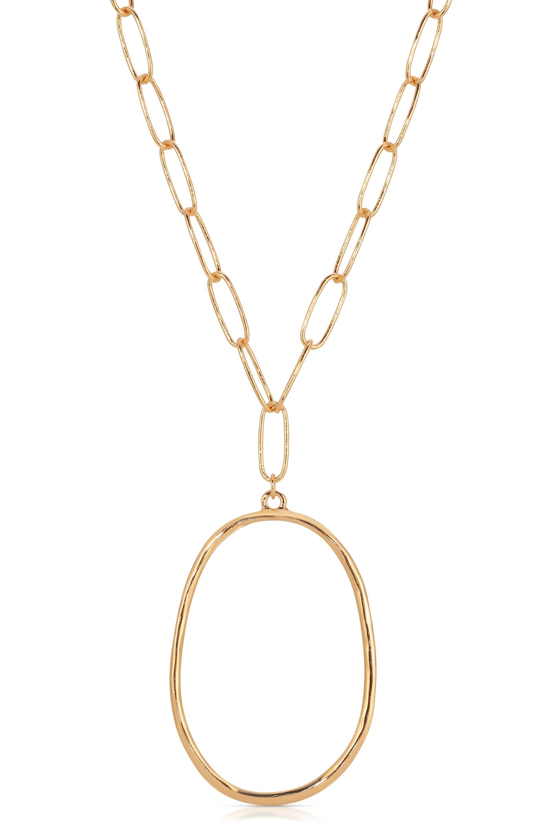 Large Oval Pendant Chain Link Necklace: 18k Gold Plated / One Size