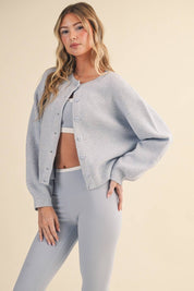 Knit Button Up Cardigan Sweater Blue