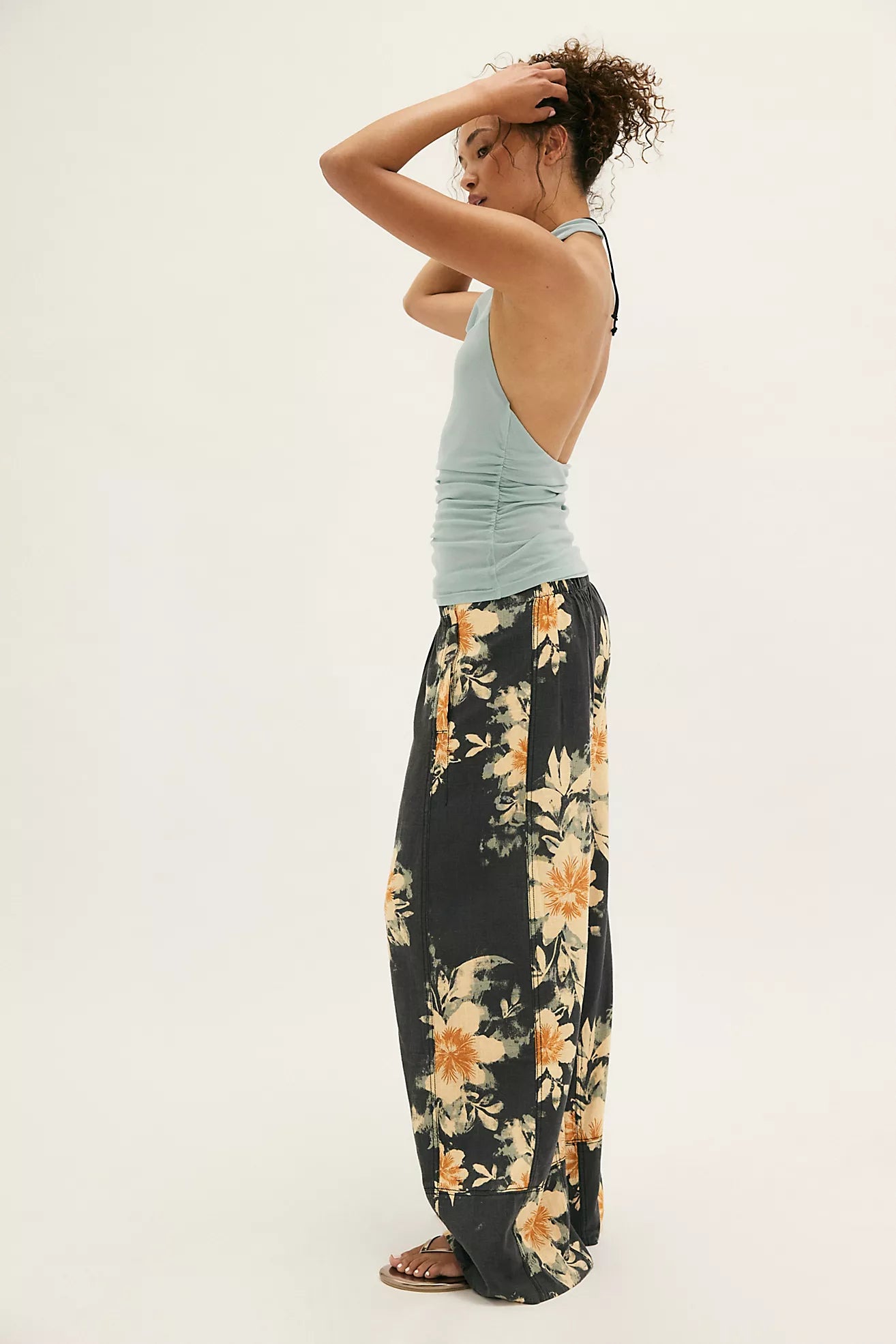 Days End Linen Pull On Pants Black Combo