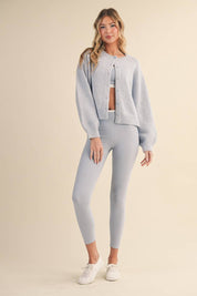 Knit Button Up Cardigan Sweater Blue