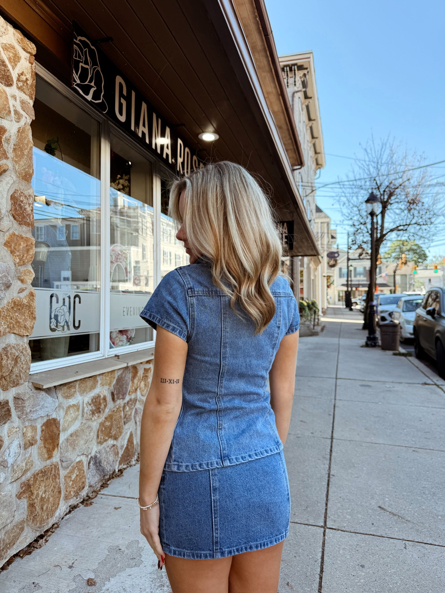 Tate Denim Mini Skirt And Shirt Set
