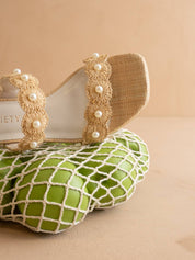The Helena | Natural Raffia Block Heel Sandal with Pearls: NATURAL