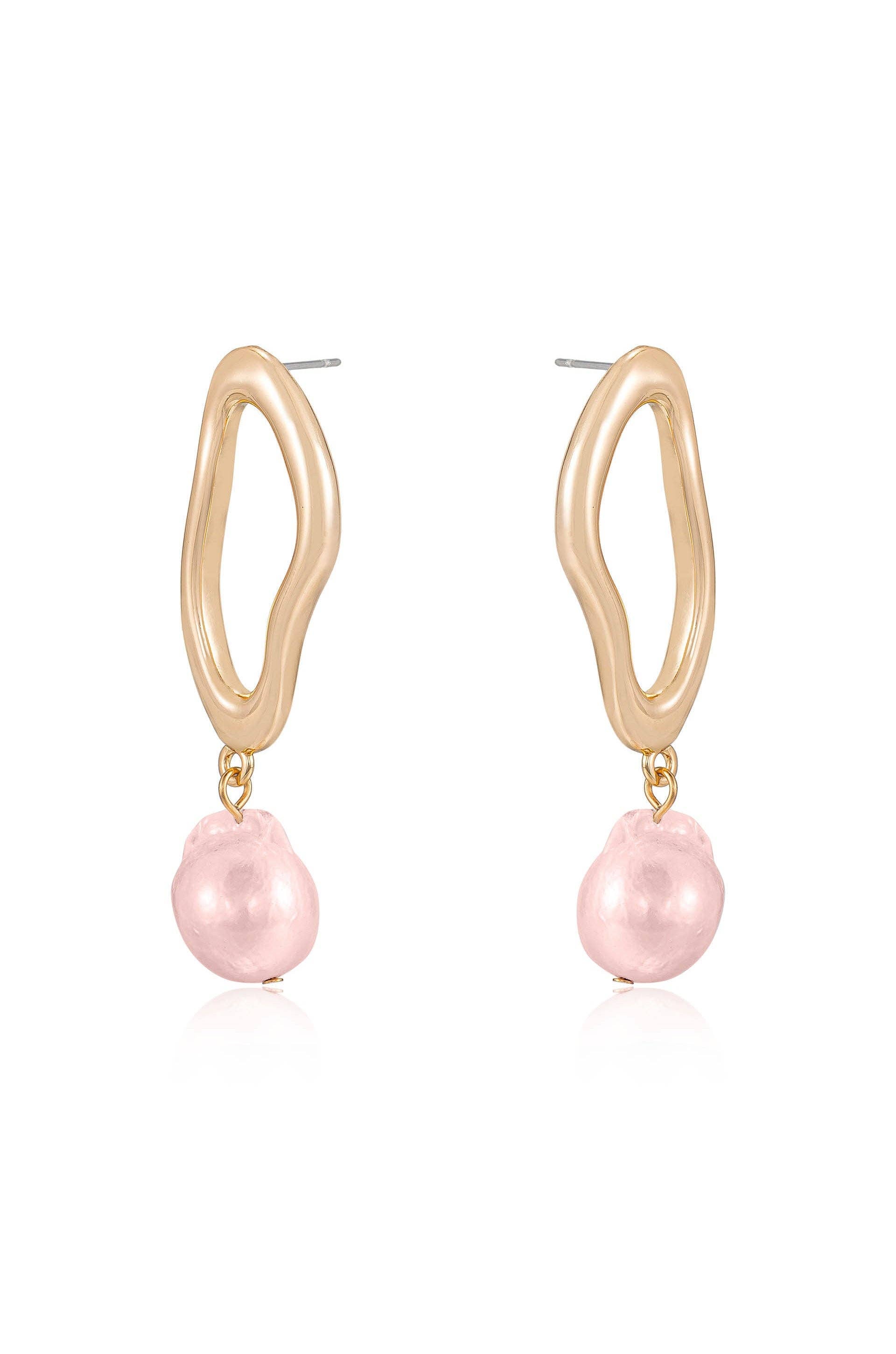 Open Circle Freshwater Pearl Earrings: White Pearl with 18k Gold Plating