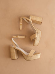The Olympia | Natural Raffia Platform Heel Natural