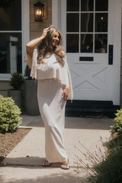 Beaded Lurex Poncho: Cream