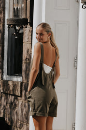 Woven Olive Denim Romper