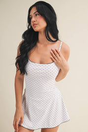 Polka Dot Print Lace Trim Ruffle Mini Dress: White Polka Dot