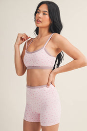 Ditsy Print Double Layered Sports Bra Pink