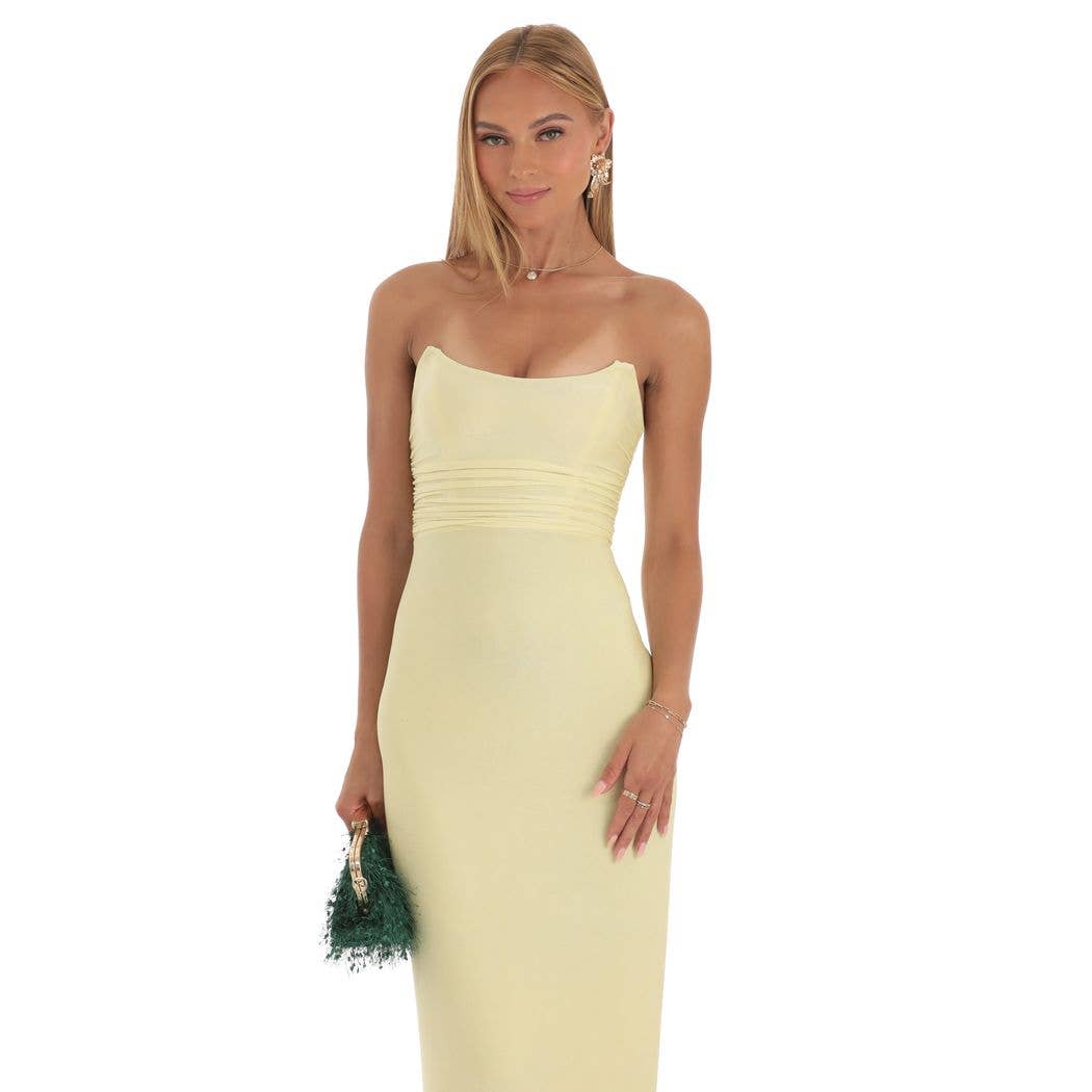 Corset Strapless Maxi Dress in Yellow