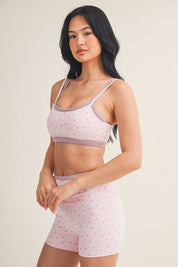 Ditsy Print Double Layered Sports Bra Pink