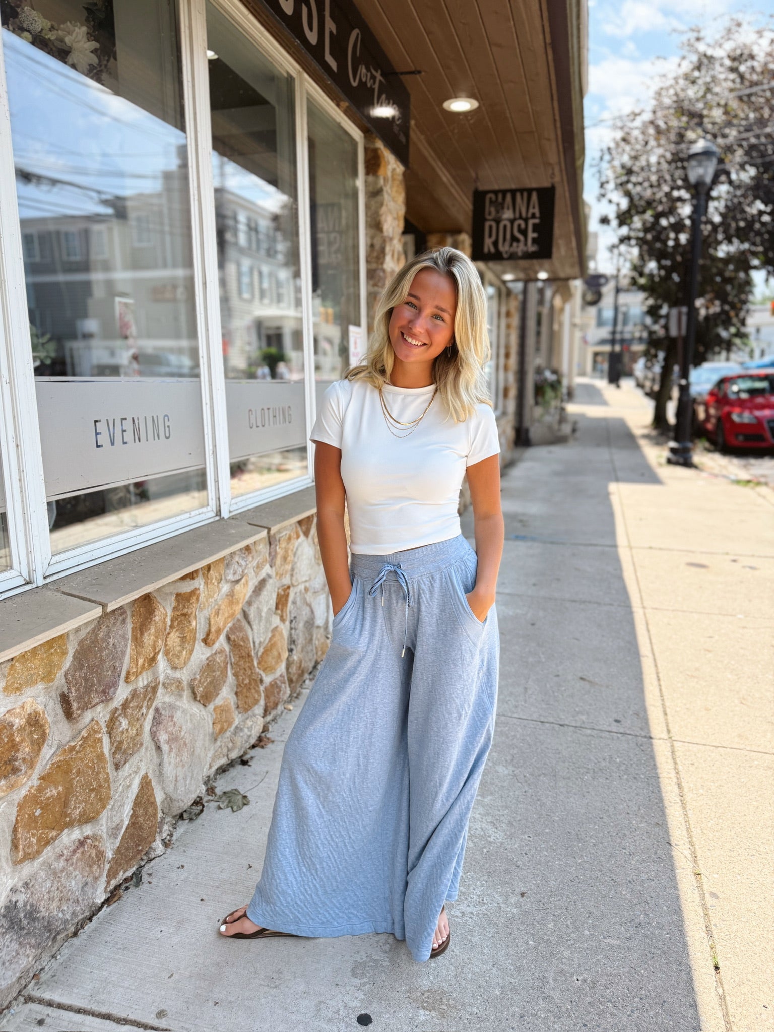 Wait A Minute Wide-Leg Lounge Pants in Soft Chambray