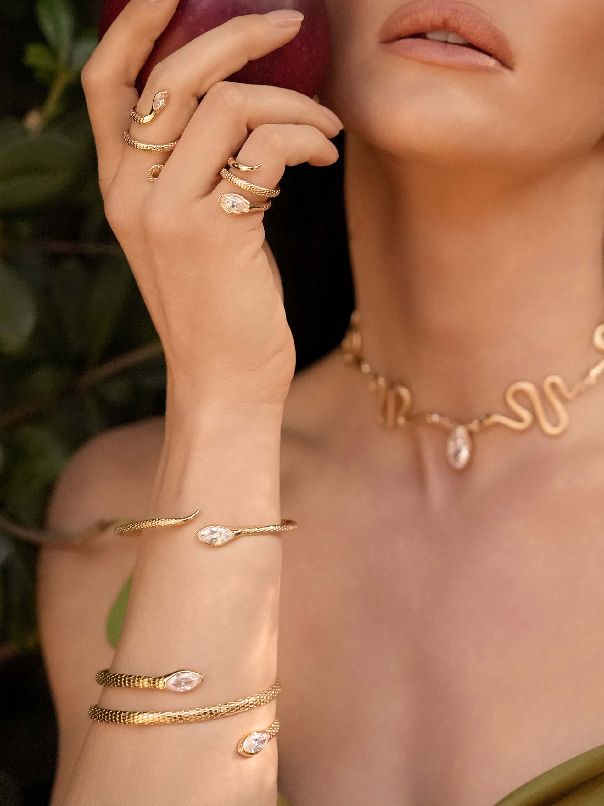 Marquise Coiled Bangle: Clear Crystal with 18k Gold Plating