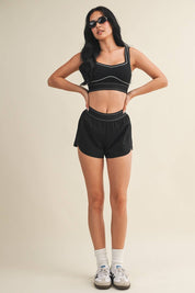Contrast Thread Sports Bra: Black