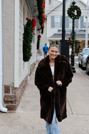 Emery Faux Fur Coat Dark Brown