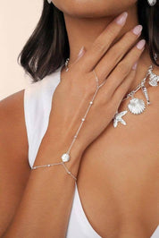 Santorini Shell Hand Chain: Clear Crystal with Silver Plating / One Size