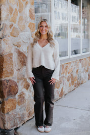 Ella High Rise Coated Brown Straight Jean by Hidden