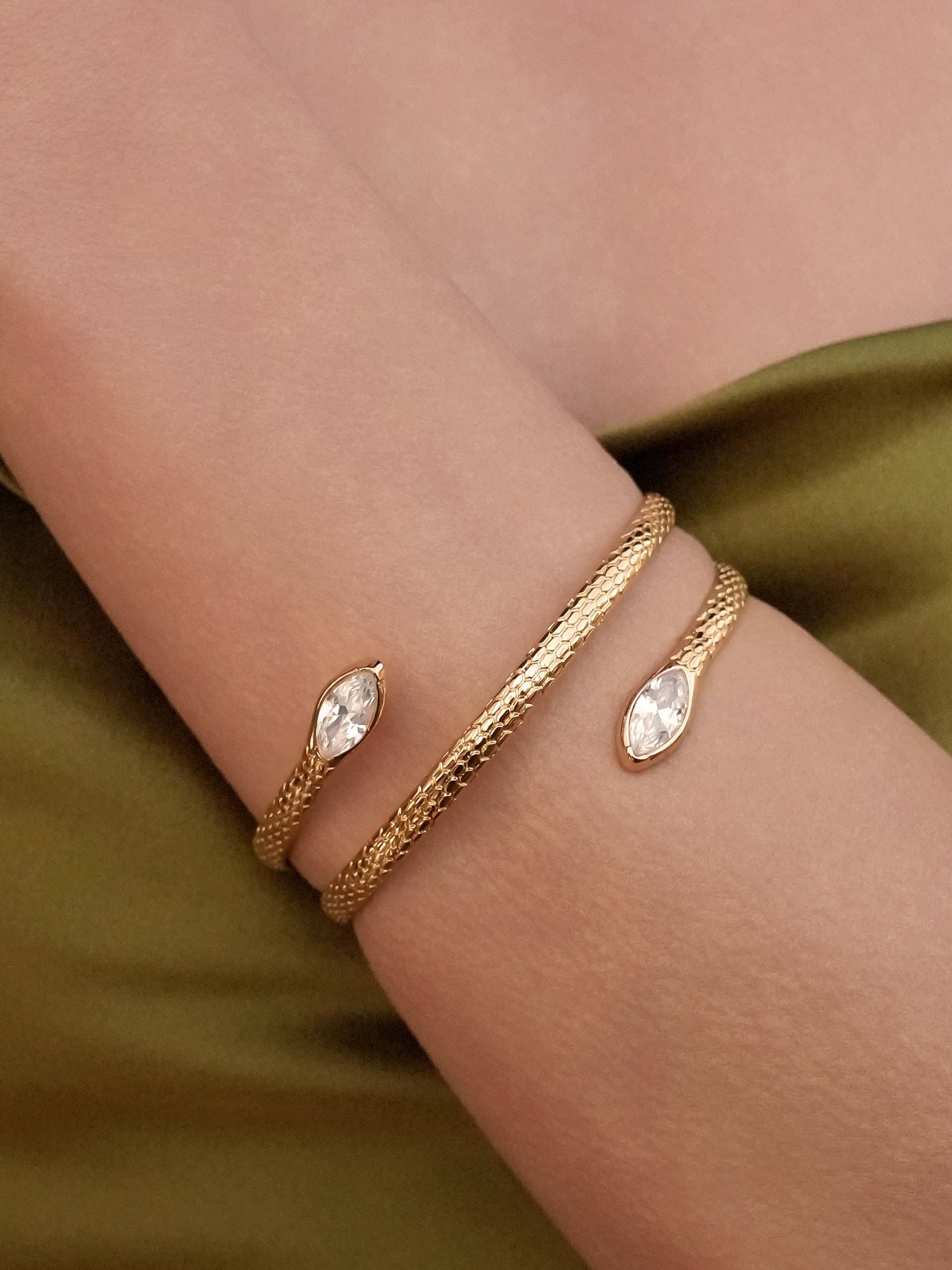 Marquise Coiled Bangle: Clear Crystal with 18k Gold Plating