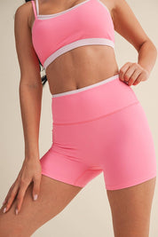 Contrast Binding Biker Shorts: Hot Pink Combo