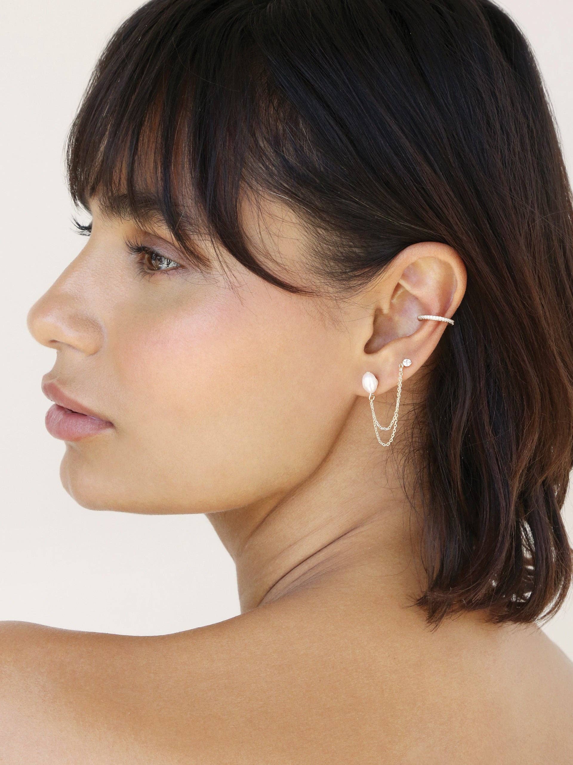 Double Piercing Freshwater Pearl Earring